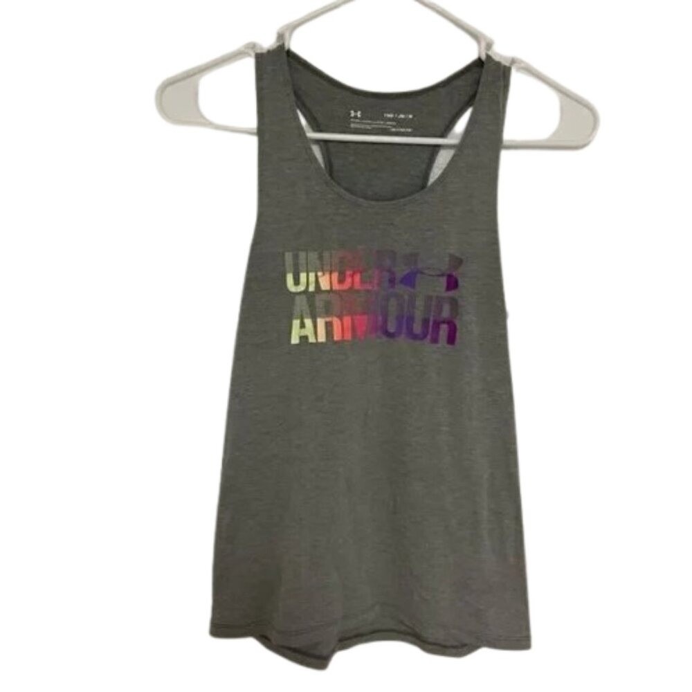 Under Armour Girls Racerback Tank Top Gray Youth Medium